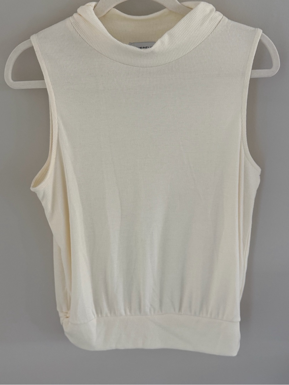 Evereve Cream Ribbed Sleeveless Mock Neck Tank